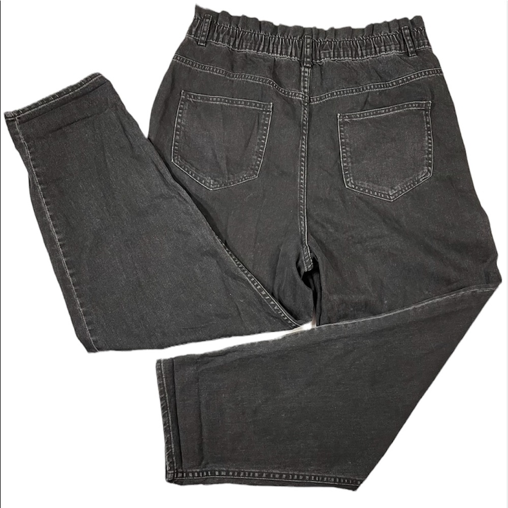 NWT Zara Black Elastic Paper Bag Waist Ultra High Rise 100% Cotton Jeans Size XL - Picture 9 of 16